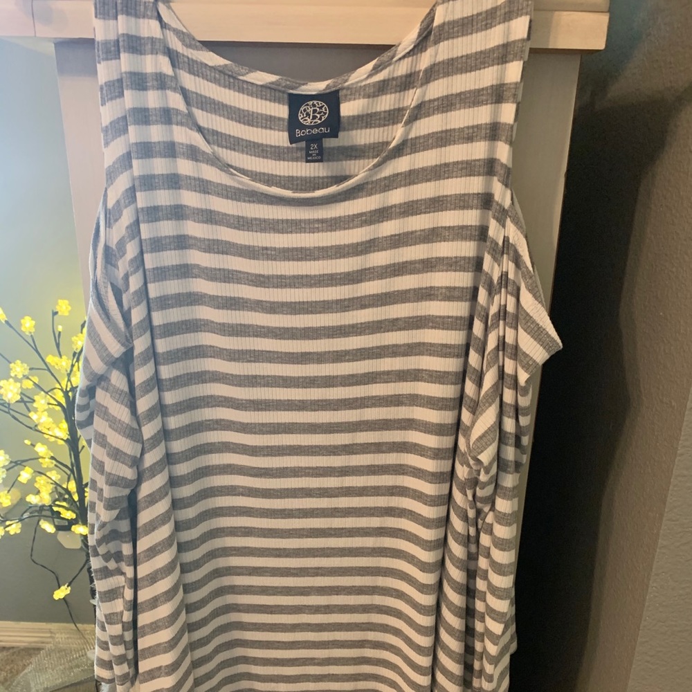 Striped cold shoulder sweater